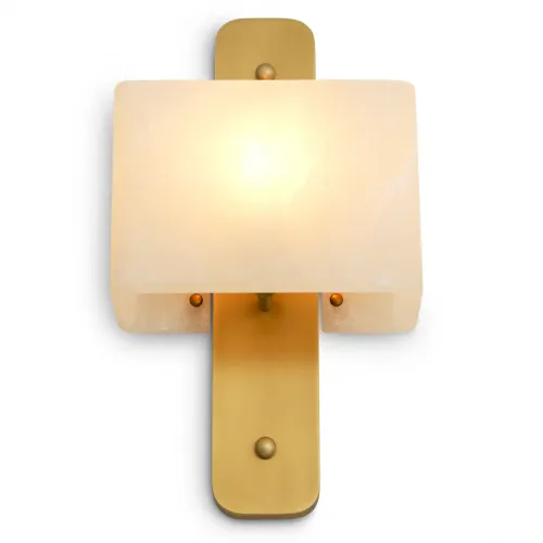Lampada da parete rettangolare in alabastro bianco con cornice dorata e finitura in ottone antico di Luxury Group International