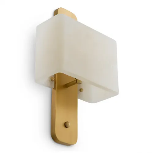 Lampada da parete rettangolare in alabastro bianco con cornice dorata e finitura in ottone antico di Luxury Group International