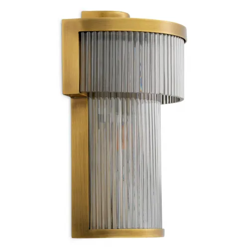 Lampada da parete di lusso con cornice dorata e vetro rigato in ottone antico di Luxury Group International