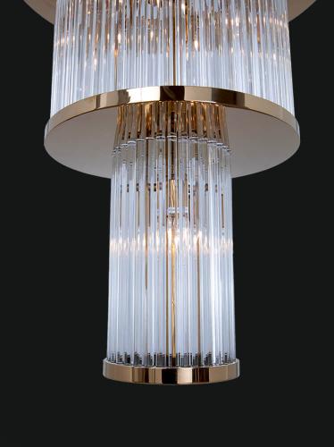 Luxury Golden Multi-Tier Vertical Cascade Glass Rods Staircase Crystal Chandelier by Luxury Group International