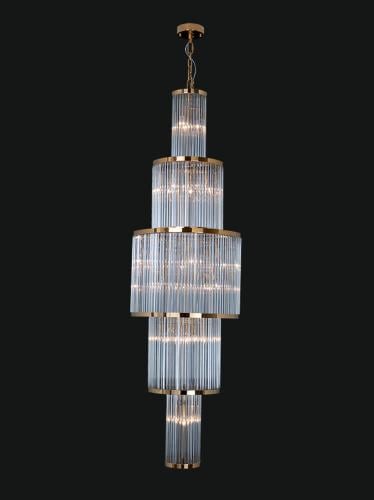 Luxury Golden Multi-Tier Vertical Cascade Glass Rods Staircase Crystal Chandelier by Luxury Group International