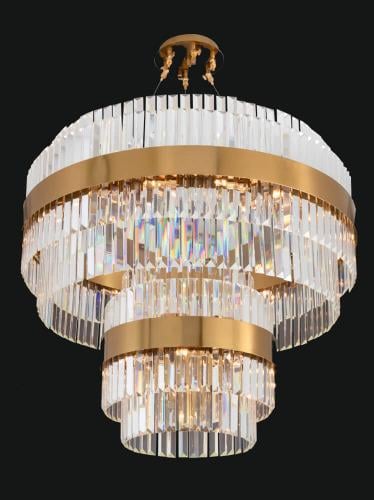 Luxuriöser goldener mehrstufiger Kristall-Kronleuchter mit elegantem rundem Goldrahmen von Luxury Group International