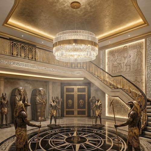 Luxury Golden Round Frame Art Deco Layered Crystal Chandelier with Halo Design by Luxury Group International