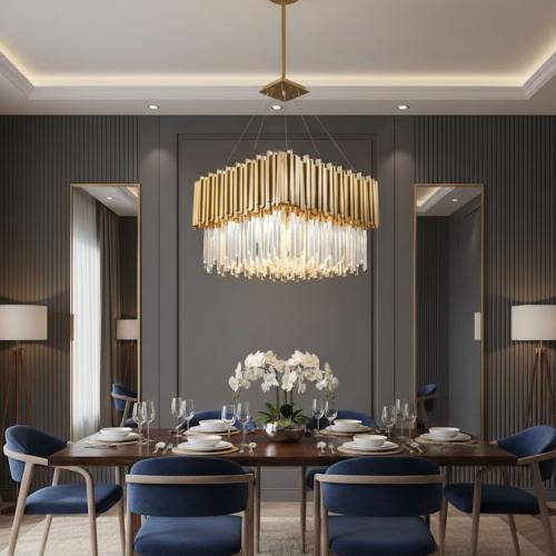 Luxus goldener quadratischer Art-Deco-Kristall-Kronleuchter von Luxury Group International
