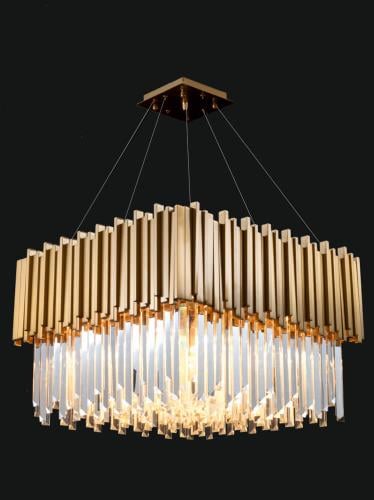 Luxuriöser goldener quadratischer Art-Deco-Kristall-Kronleuchter von Luxury Group International