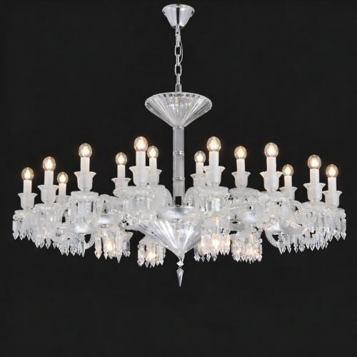 Luxury decorative chandelier in Clear metal with Faceted crystal drops by Luxury Group International