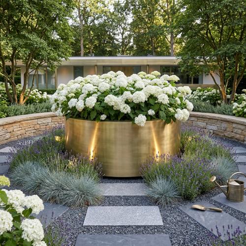 Luxus Großer Zylindrischer Pflanzkübel in Gold- & Patinierter Messingoptik - Ø 170 cm Lifestyle-Ansicht von Luxury Group International
