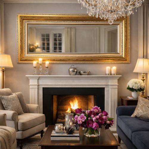 Luxus rechteckiger Gold &amp; Silber Barock Wandspiegel mit dreilagigem verziertem Rahmen - 205 CM von Luxury Group International