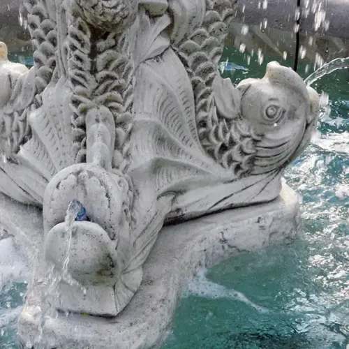 Luxury Grand Tiered Baroque Water Fountain with Sculpted Fish Motif Base - Baroque Fountain Detail View by Luxury Group International