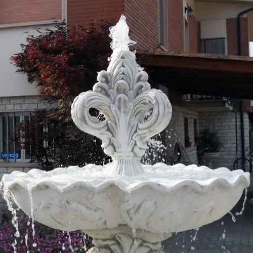 Luxury Grand Tiered Baroque Water Fountain with Sculpted Fish Motif Base - Baroque Fountain Detail View by Luxury Group International