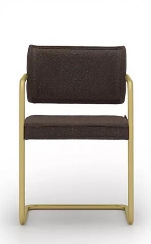 Luxury Dark Brown Upholstered Dining Chair with Armrest in Vintage Gold Finish by Luxury Group International