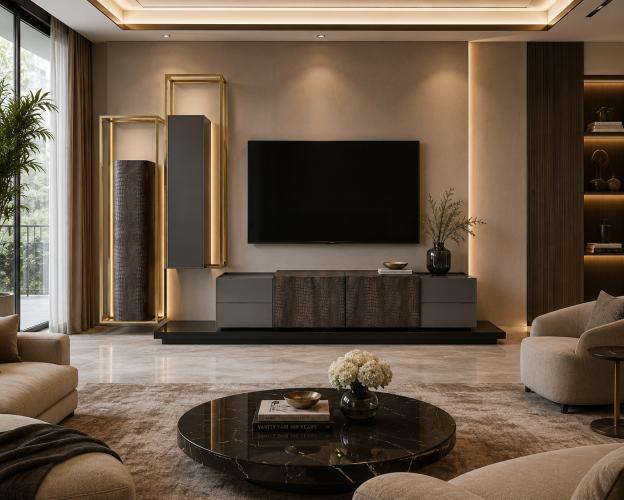 Mobile TV Moderno di Lusso Grigio con Accenti in Cornice Dorata di Luxury Group International