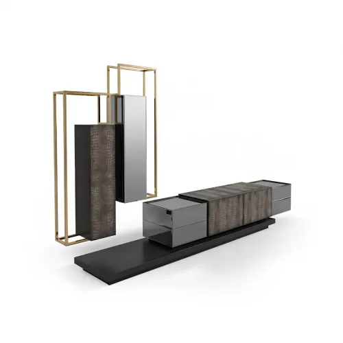 Mobile TV Moderno di Lusso Grigio con Accenti in Cornice Dorata di Luxury Group International