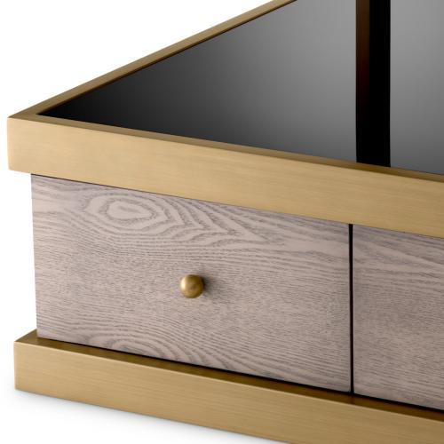 Luxury Grey Oak Brass Black Glass Top Nightstand by Luxury Group International