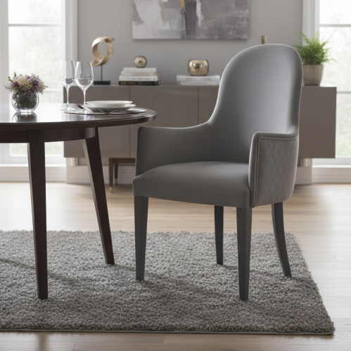 Luxury Grey Quilted Upholstered Oval Back Dining Armchair by Luxury Group International