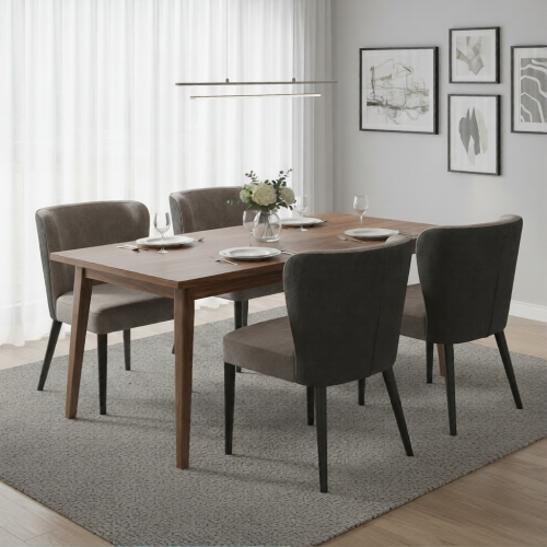Luxus grauer gepolsterter Samt-Esszimmerstuhl mit kohlschwarzer Rückenlehne und spitz zulaufenden Beinen von Luxury Group International