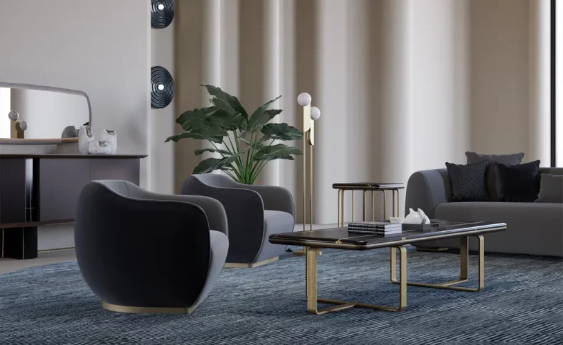 Luxury Grey/Black Velvet Pleated design Golden Base Accent Chair-luxury hotel furniture by Luxury Group International