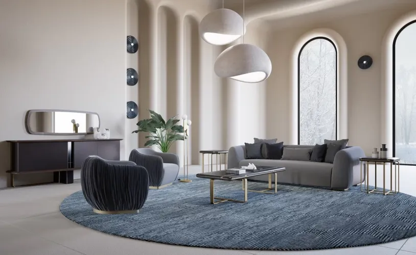 Luxury Grey/Black Velvet Pleated design Golden Base Accent Chair-luxury hotel furniture by Luxury Group International