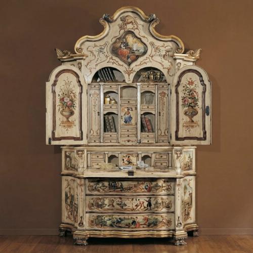 Luxury Hand-Painted Venetian Baroque Cabinet with Drop-Front Secretary Desk and Multi-Drawer Storage Front View by Luxury Group International