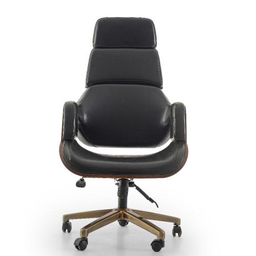 Silla Ejecutiva de Oficina de Lujo con Respaldo Alto en Cuero Negro y Diseño Esculpido de Brazos Abiertos Vista frontal por Luxury Group International