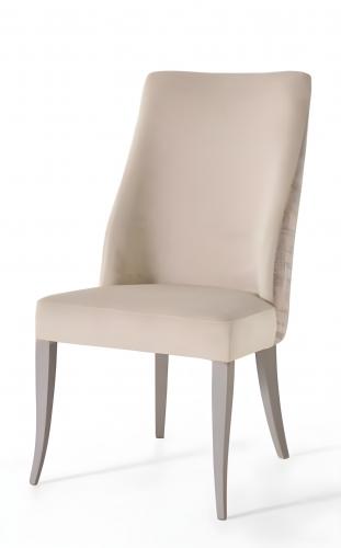 Luxury High Back Upholstered Dining Chair in Champagne Cream with Light Greige Wooden Legs by Luxury Group International