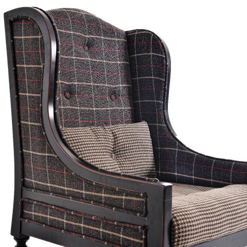 Luxury Highland Wingback Upholstered Armchair with Checkered Fabric - Living Room Furniture Detail View by Luxury Group International