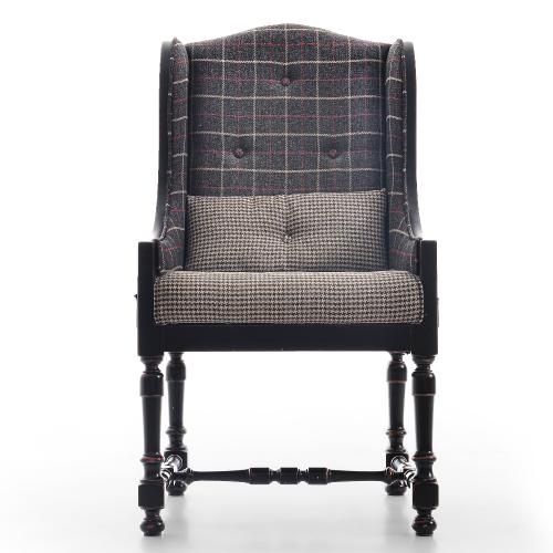 Luxury Highland Wingback Upholstered Armchair with Checkered Fabric - Living Room Furniture Front View by Luxury Group International