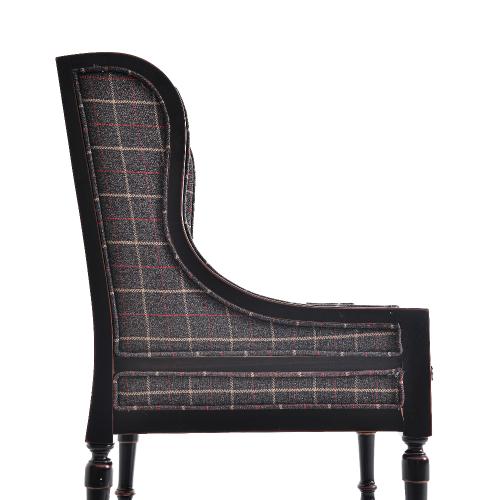 Luxury Highland Wingback Upholstered Armchair with Checkered Fabric - Living Room Furniture Side View by Luxury Group International