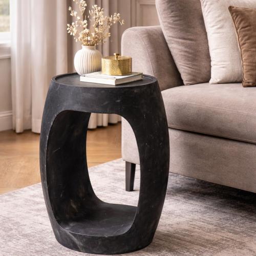 Mesa Auxiliar Escultural de Mármol Negro Pulido de Lujo por Luxury Group International