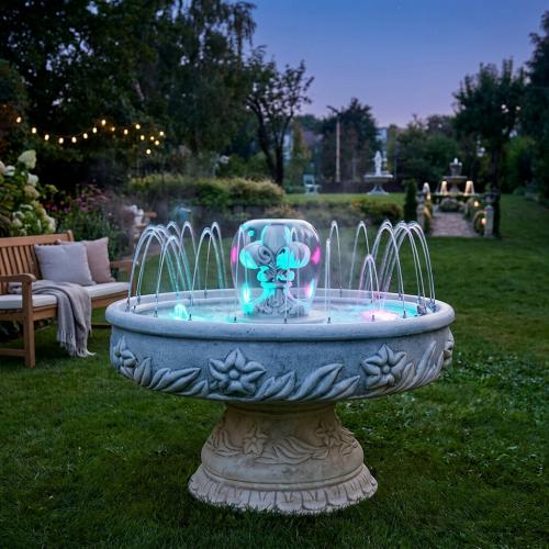Luxury Illuminated Baroque Floral Dome Water Fountain with Circular Basin - Baroque Fountain Lifestyle View by Luxury Group International