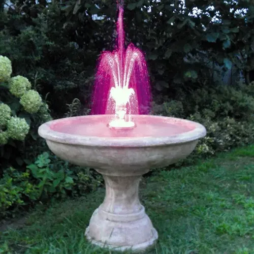 Luxury Illuminated Baroque Plate Basin Water Fountain with Central Spray & Pedestal Base - Baroque Fountain Front View by Luxury Group International