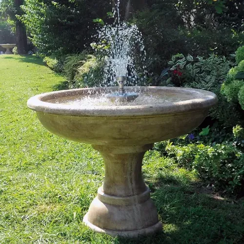 Luxury Illuminated Baroque Plate Basin Water Fountain with Central Spray & Pedestal Base - Baroque Fountain Front View by Luxury Group International