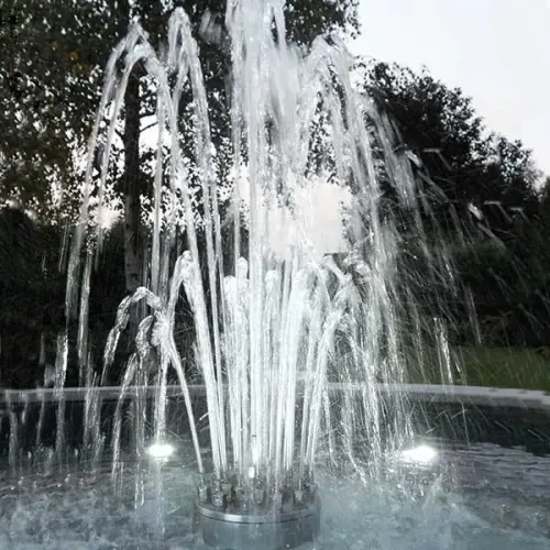 Fuente Barroca Circular Iluminada de Piedra Gris Claro con Sistema de Chorros Multi-Arco - Fuente Barroca Vista detalle por Luxury Group International