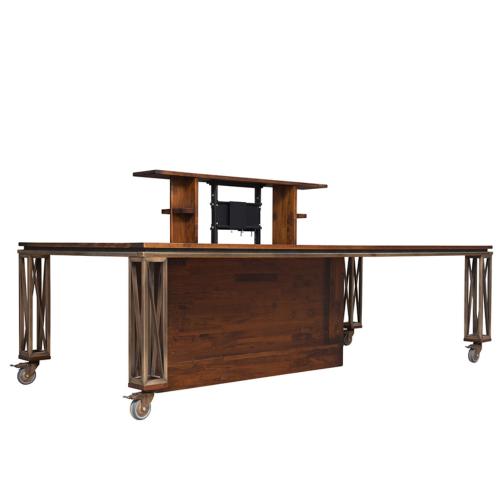 Luxury Industrial Executive Office Desk with Integrated Monitor Lift Mechanism - Office Furniture Back View by Luxury Group International