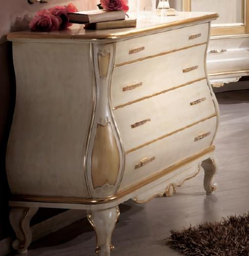 Luxury Ivory Baroque Chest of Drawers with Gold Accent with Curved Multi Drawer Storage Front View by Luxury Group International