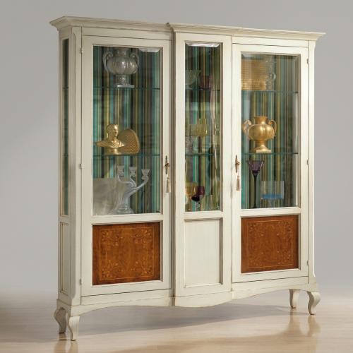 Luxury Ivory Baroque Display Cabinet with Glass Doors and Walnut Inlay Panels - Baroque Furniture Front View by Luxury Group International