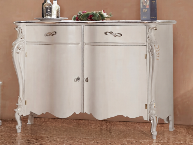 Luxus elfenbeinfarbene Barock-Sideboard mit Doppelschubladen & skulptierten Schranktüren – 150 CM Vorderansicht von Luxury Group International