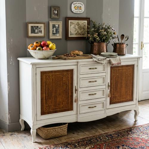 Luxury Ivory Baroque Sideboard with Walnut Inlay Door Panels & Multi Drawer Storage - Baroque Furniture Lifestyle View by Luxury Group International