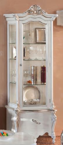 Luxury Ivory Baroque Single Door Glass Display Cabinet with Sculpted Crown Crest & Single Drawer Storage Unit Front View by Luxury Group International