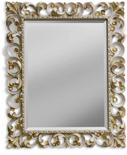 Luxury Ivory Baroque Wall Mirror with Hand-Gilded Scroll Frame and Beaded Inner Trim - Baroque Mirror Front View by Luxury Group International