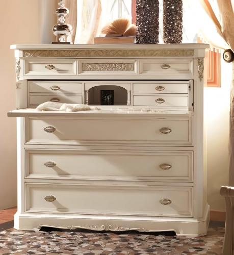 Luxury Ivory Baroque Wooden Secretary Dresser with Drop-Front Desk and Multi Drawer Storage Front View by Luxury Group International