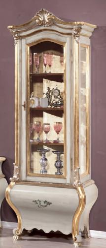 Luxury Ivory & Gold Baroque Glass Display Cabinet with Ornate Crown Crest & Curved Cabriole Base Front View by Luxury Group International