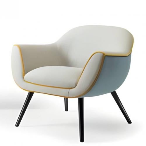 Luxuriöser elfenbeinfarbener, gepolsterter Akzentsessel mit hellblauer Außenschale und gelben Paspelierungen von Luxury