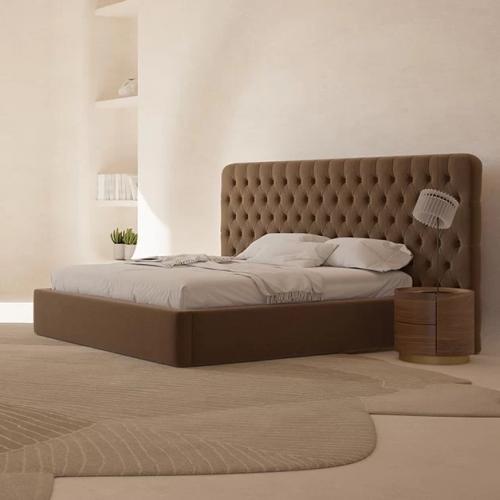 Luxury King Size Dark Brown Tufted Upholstered Hotel Bed with Headboard-Luxury Bed Lifestyle View by Luxury Group International