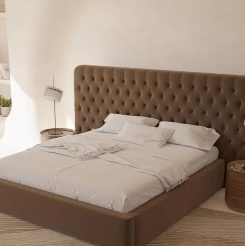 Luxury King Size Dark Brown Tufted Upholstered Hotel Bed with Headboard-Luxury Bed by Luxury Group International