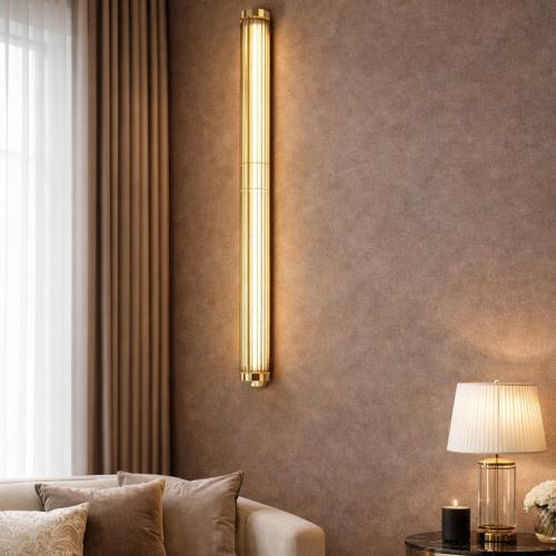 Luxury Long Tube Wall Lamp with Gold-Plated Metal and Glass Rods Shade Lifestyle View by Luxury Group International