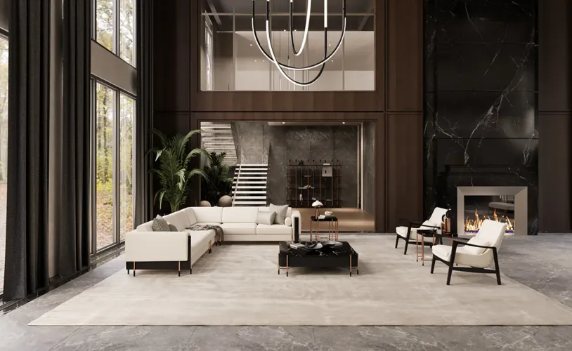 Cream Upholstered with Matte Black Wooden Frame Luxury Lounge Armchair-Living room armchair by Luxury Group International