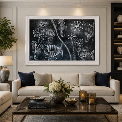 Luxus Marine-inspirierte Wandkunst auf Schwarz-Weiß-Papier mit gesprenkeltem Hintergrund von Luxury Group International