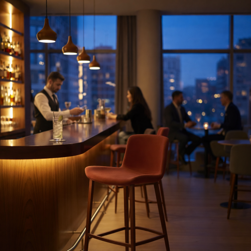 Tabouret de bar de luxe milieu du siècle en finition rouille avec pieds en métal mat par Luxury Group International