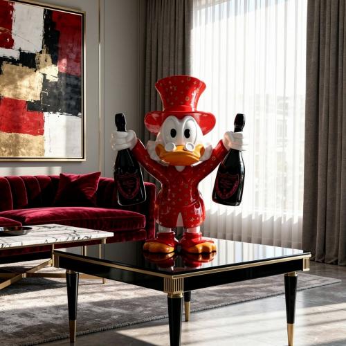 Luxury Mini Duck Celebration Sculpture with Champagne Bottle Design - Modern Sculpture Lifestyle View by Luxury Group International